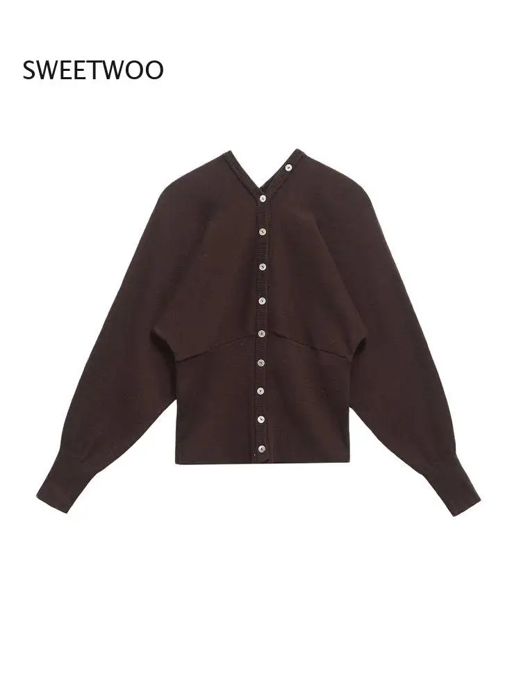 Women's V Neck Front Button Knit Cardigan - Long Sleeve Fitted Hem Chic Sweater, Slim-Fit Outerwear for Office & Daily Wear