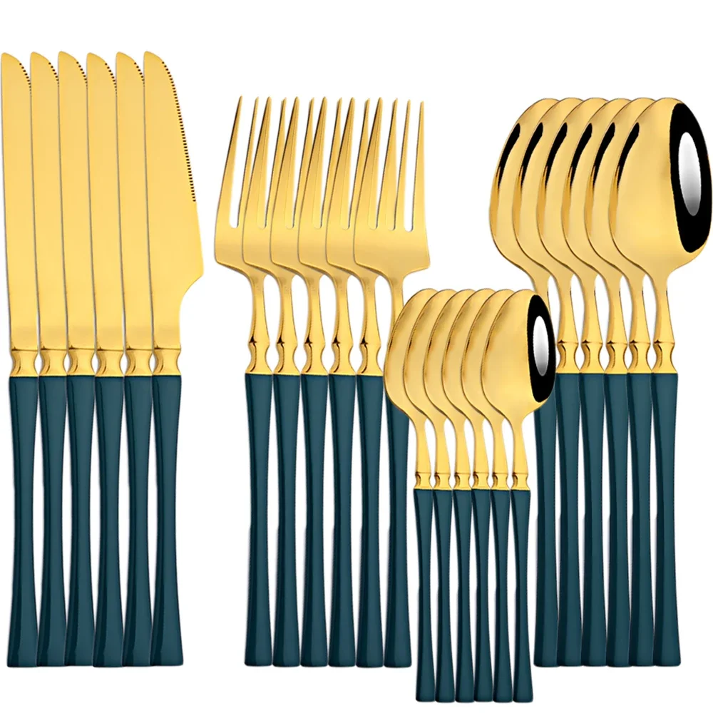 24-teiliges Geschirr-Set aus Edelstahl, Besteck, Abendessen, Messer, Gabeln, Löffel, Gold, westliches Besteck-Set, Küche, Hochzeit, Geschirr-Set