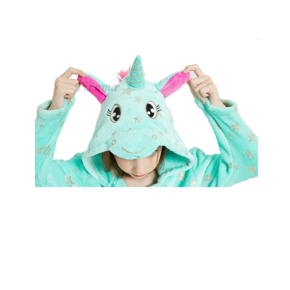 رداء حمام مطبوع بنجمة زرقاء للأطفال ، فساتين نوم كيغورومي يونيكورن ، ملابس نوم للأطفال ، أرواب حمام للفتيات #4