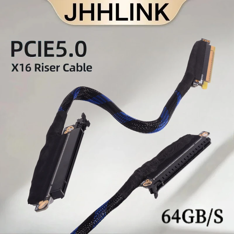 64GB\S GEN5 PCI-E 5.0 X16 Server External Graphics Card Extension Cable Lossless Server Braided Left/Right GPU Bending 16x Cable