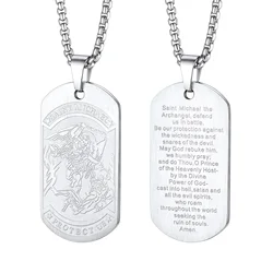 U7 Saint Michael Tag Necklaces for Men Women Stainless Steel The Archangel Medal Dog Tag Protection Amulet Jewelry Gift