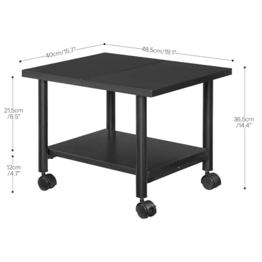 Printer Stand, 2-Tier Industrial Under Desk Printer Cart with Shelf, Mobile Heavy Duty Storage Rack on Wheels for Home, Office,