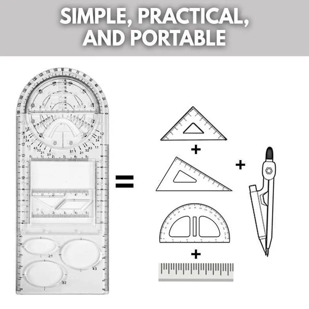 

Rotatabled Durable Students Exam Drafting Supplies Stationery Measuring Tool Rulers Geometric Ruler Drawing Template