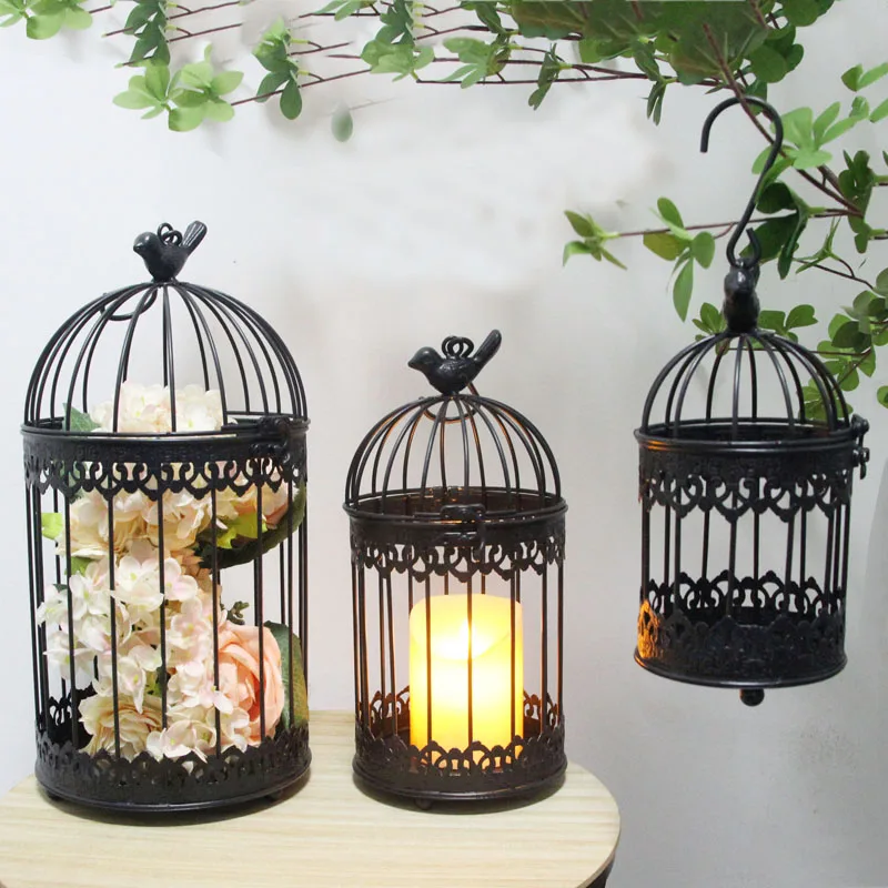 

black bird cage hanging Modern iron wrought metal birdcage white Sets decoration hanging flowerpot succulent plants