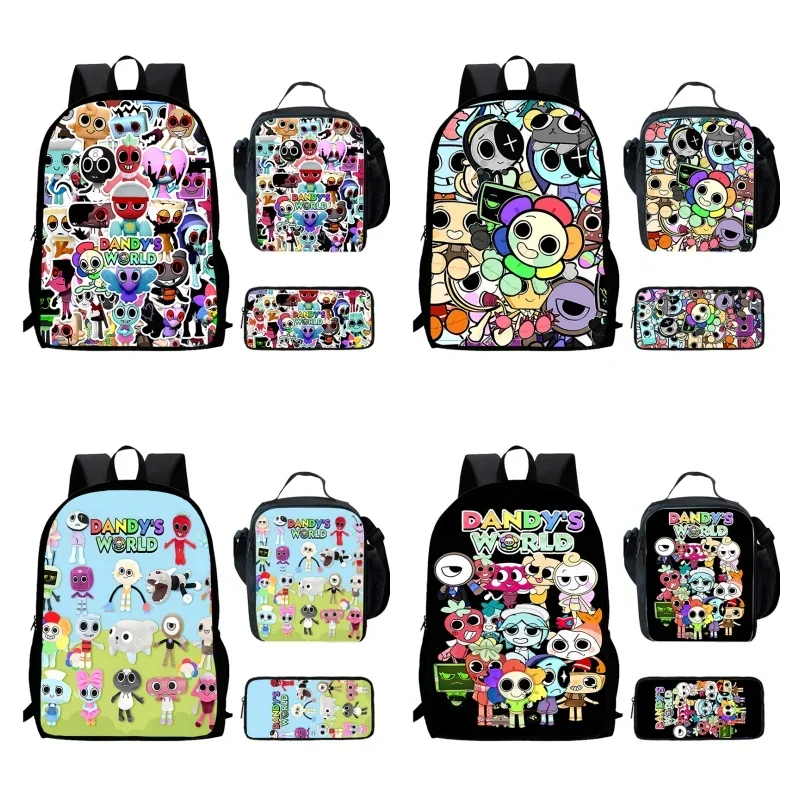 Cartoon Dandy's World Child School Backpack With Lunch Bags Pencil Bags For Age 4-9 ,Light Weight School Bags For Boys Girls