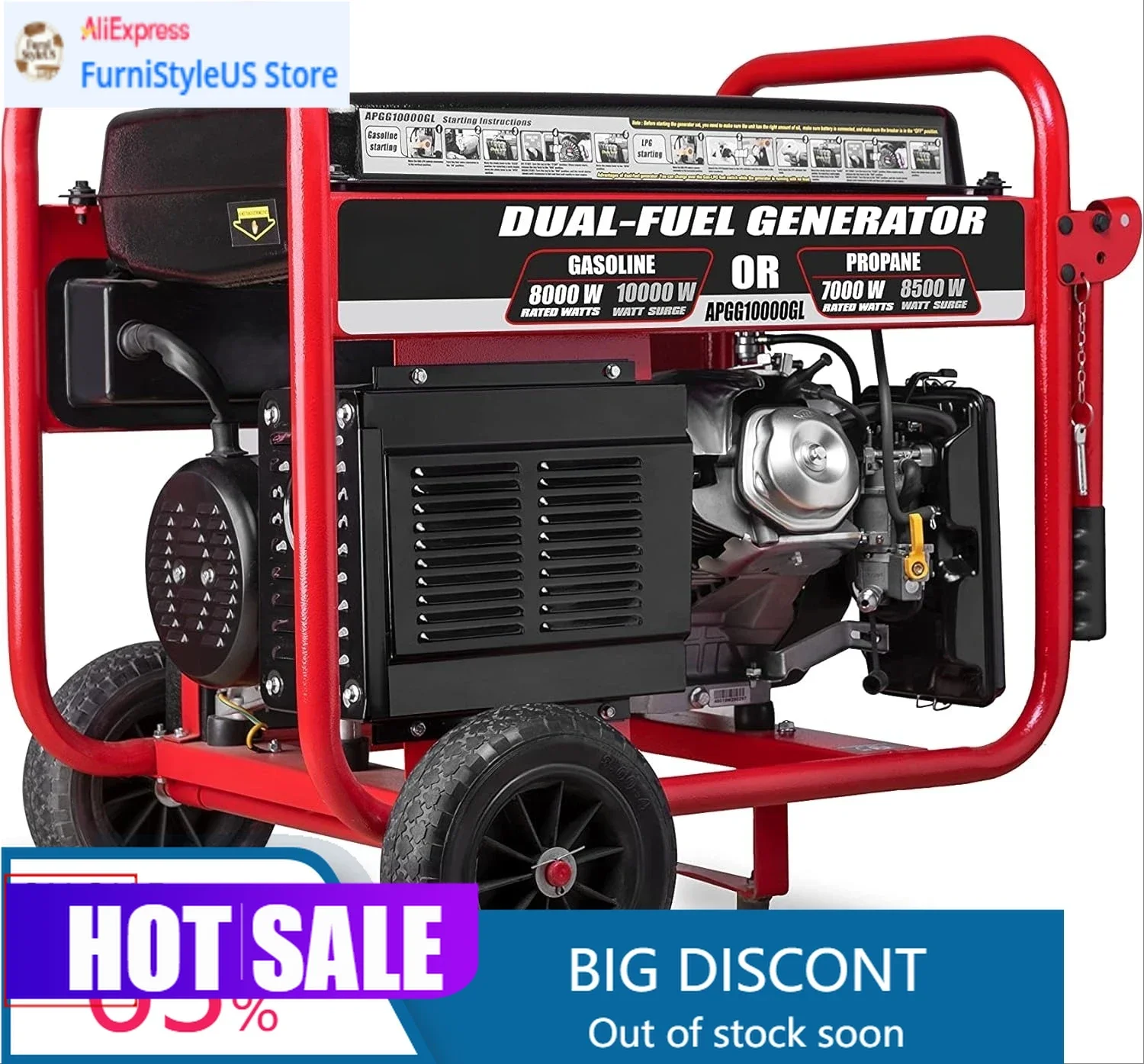 

Home Emergency Generator APGG10000-10,000 Watt Starting Power Generator JD Engine Electric Start Portable Wheel Steel Frame
