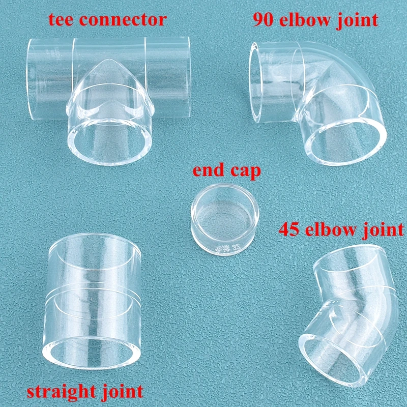 16/20/25/32/40/50mm Transparent Acrylic Pipe Aquarium Fish Tank Joint Aquaculture Watering Supply Plexiglass Elbow Tee Connector