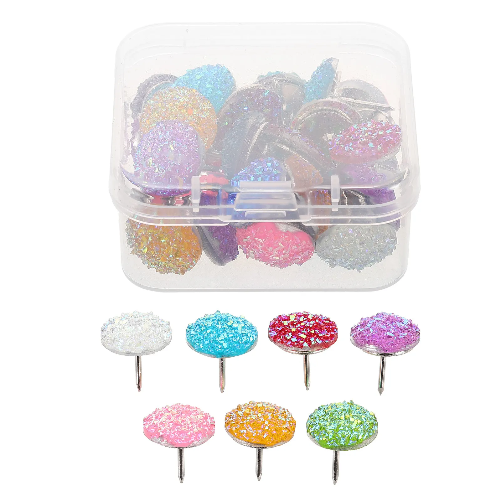 30Pcs Bling Flat Head Thumbtacks Decorative Push Pins for Cork Board DIY Crafts Kids Projects Office File Pins Cute Fun Small