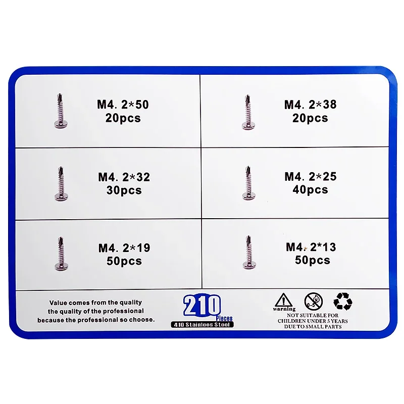 Imagem -06 - Dovetail Screw Box Auto Perfuração Parafusos Grande Cabeça Plana M4.2 210 Pcs Box Aço Inoxidável 304