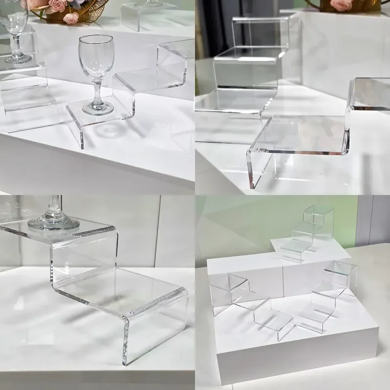 for  Customized Three Layer Acrylic Display Stand Trapezoidal Decorative Shelf  Party Use