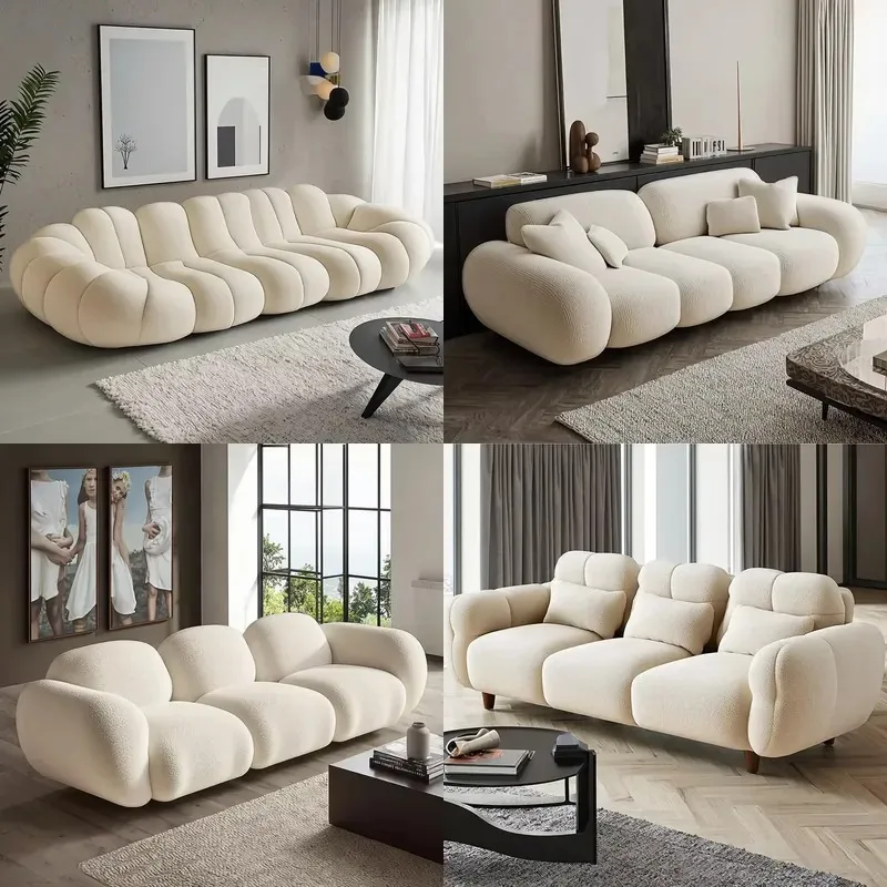 Small Apartment Living Room Cream Velvet Combination Sofa Skin-friendly Single/Double/Three Seats Inline Sponge Filler