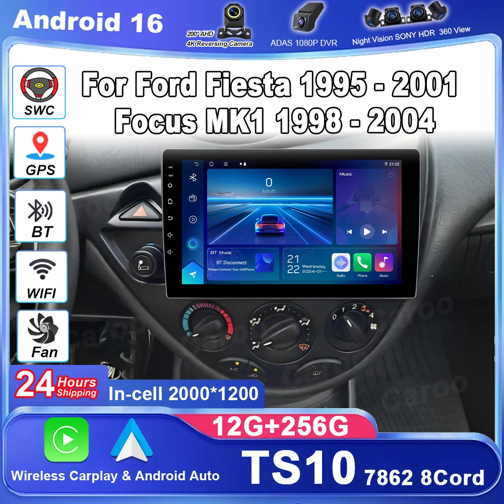 Wireless CarPlay Android 16 Car Radio For Ford Fiesta 1995-2001 Focus MK1 1998-2004 GPS DSP No 2Din DVD Intelligent Systems 4G