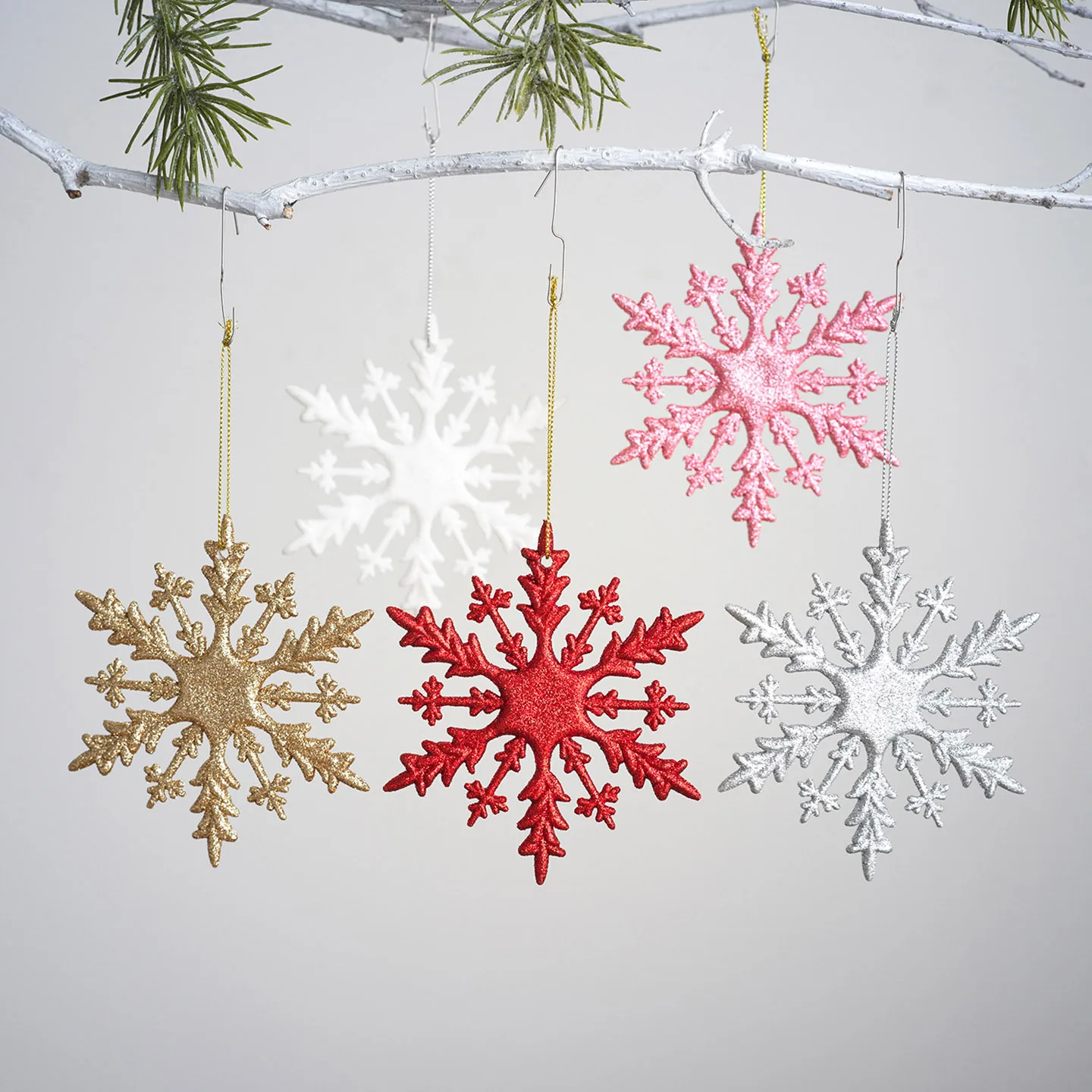 

Nordic Christmas Tree Decoration Pink Snowflake Pendant Christmas Ice and Snow Decoration Colorful Snowflake PVC Box 10CM