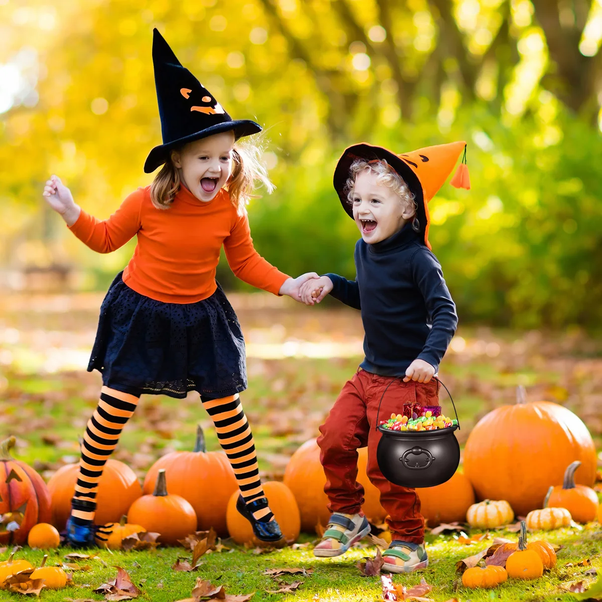 7 szt. Czarnych Plastikowych Wiader na Cukierki na Halloween dla Dzieci, Pojemniki na Upominki na Przyjęcia, Doniczki Ogrodowe, Pojemniki do Przechowywania