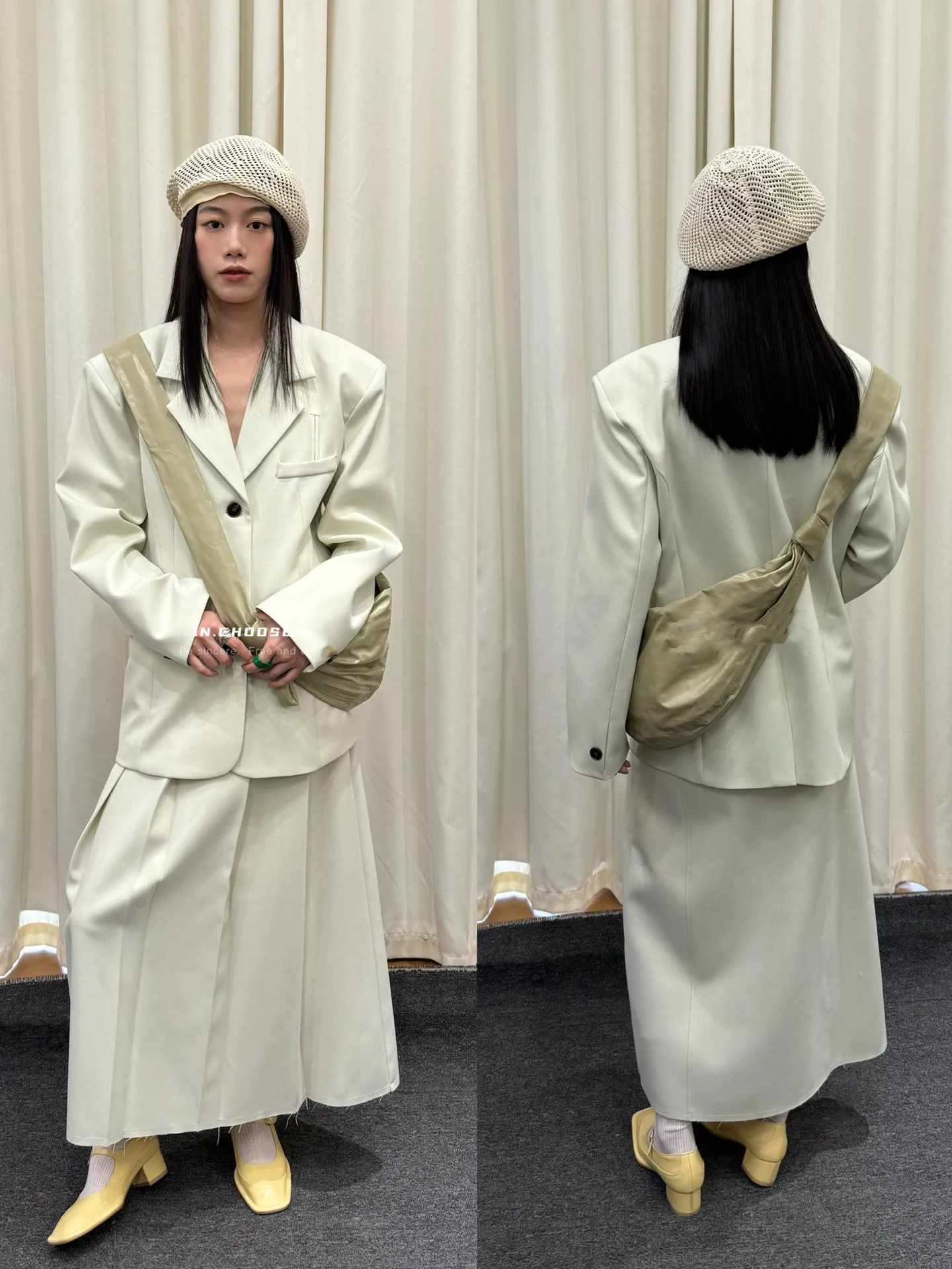 2024 Spring New Temperament Commuting Korean Edition Straight Suit Coat Folded Half Skirt Set Long sleeved Loose fitting Suit