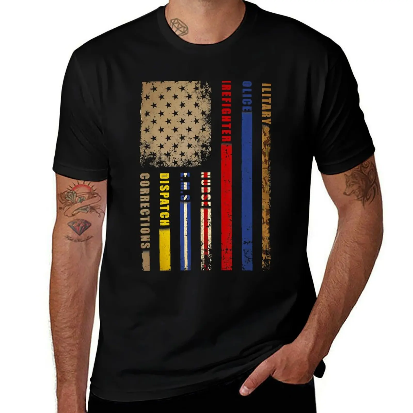 USA Flag Thin Line Military Police Nurse EMS Firefighter T-Shirt graphic t shirts mens cotton t shirts