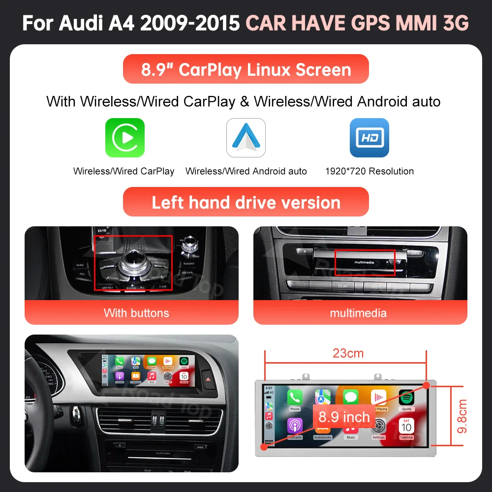 8,9 ''12,3'' Touchscreen Auto Multimedia Display Für Audi A4 S4 B8 2008-2016 Mit Drahtlose Carplay Andriod auto Airplay Autolink