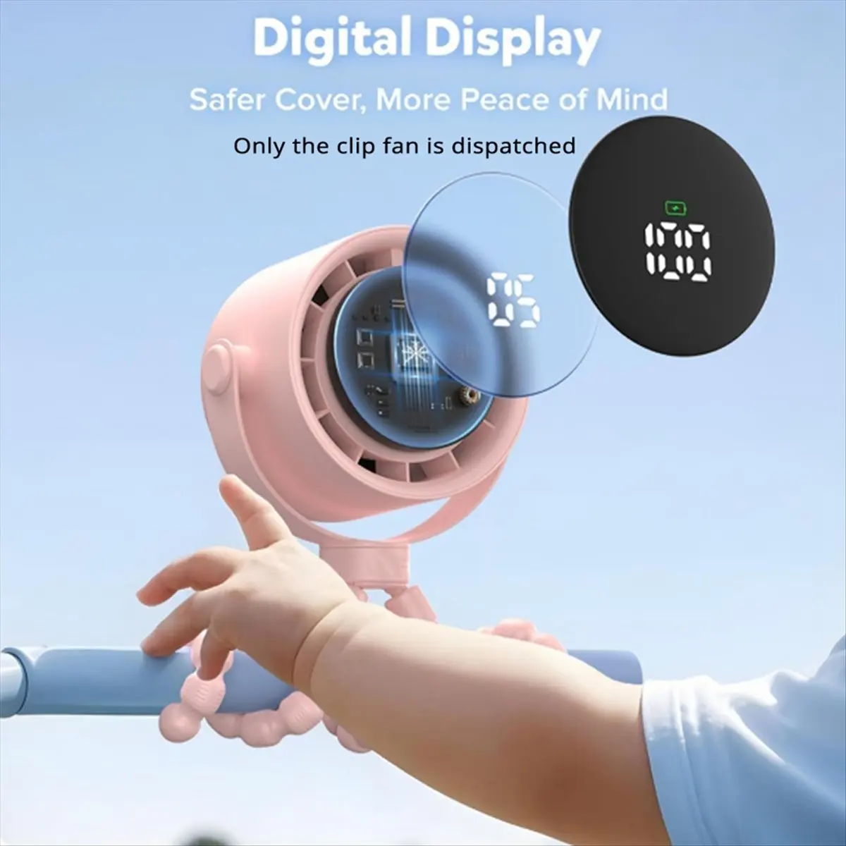 A1749F Perfect ★◀◁Baby Stroller Fan, Rechargeable Portable Clip on Fan LED Display, 360°Rotate Personal Cooling Fans for Crib
