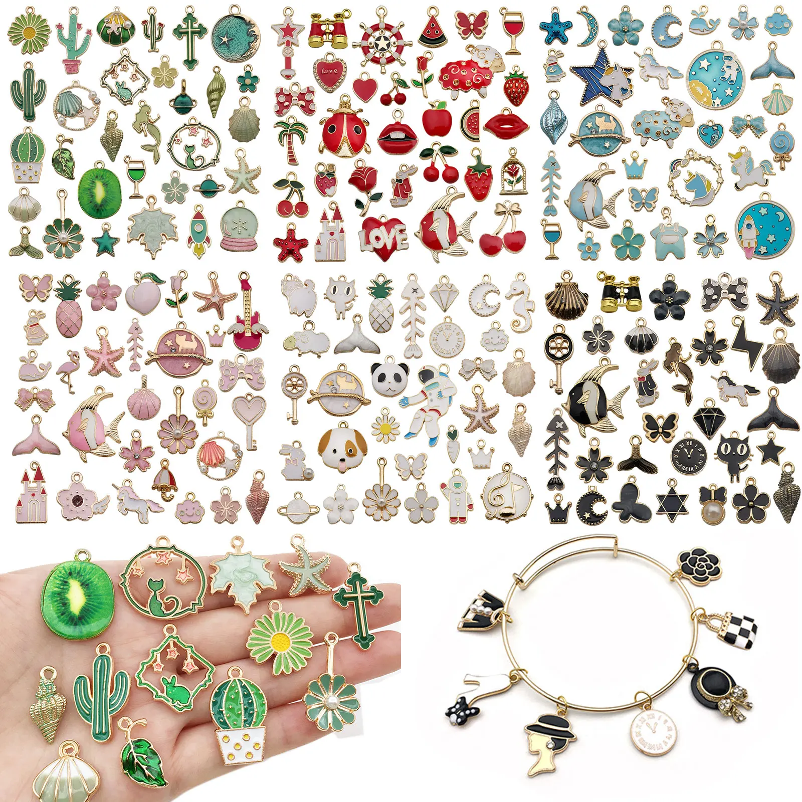 Zufällig gemischt, 31 Stück, niedliche Tiere, Pflanzen, Blumen, Stern, Emaille-Charms, DIY-Ohrringe, Armband, Halskette, Schmuckherstellung, Zubehör