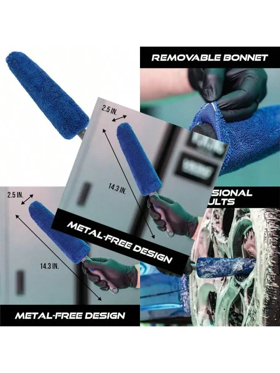 VIKING Wheel Brush Or Rim Brush For Car Metal Free Blue 2.5 Inch X 14.3 Inch