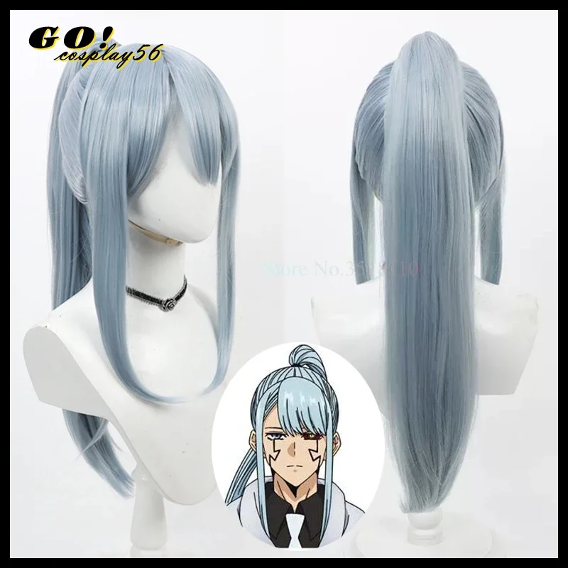 Mashle Abyss Razor Cosplay Wig Ponytail Bangs Grey Blue Straight Synthetic Hair Anime Magic Muscles Role Play Headwear