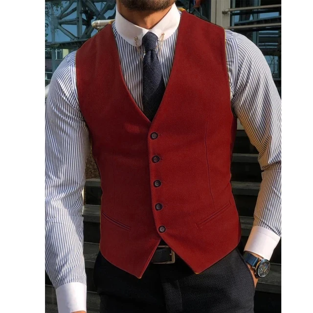 Men\'s Suit Formal V Neck Wool Green Herringbone Tweed Casual Waistcoat Formal Business Vest Groomman For Wedding