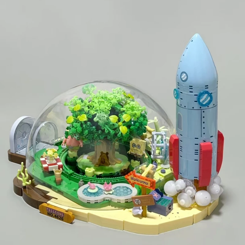 AREAX SpongeBob SquarePants  Building Blocks Toy Krusty Krab Stone House Pineapple House Assembly Model Dome Tree House Gift