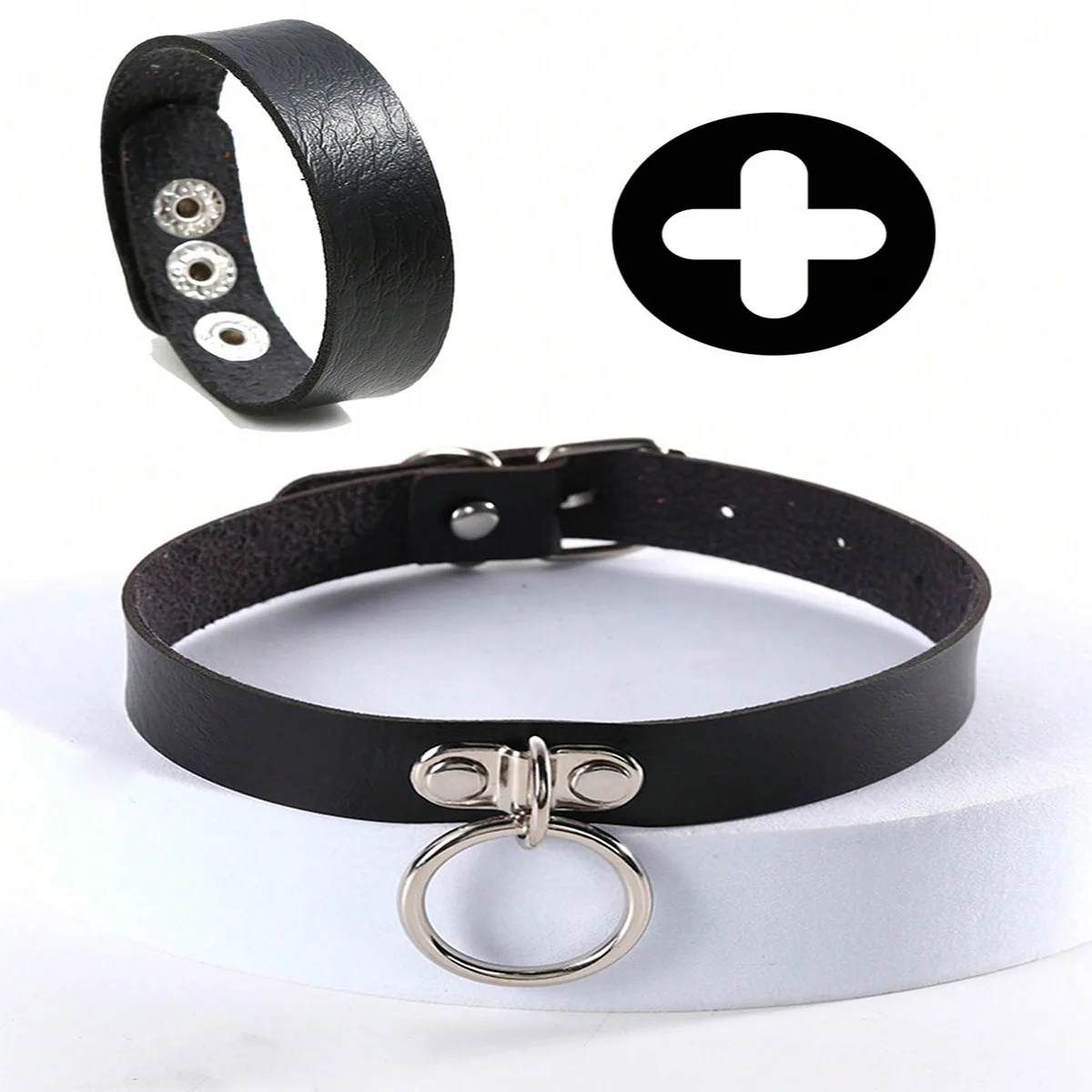 

Women's fashion punk hip-hop style circle pendant collar PU leather bracelet set for festival music festival birthday party wea
