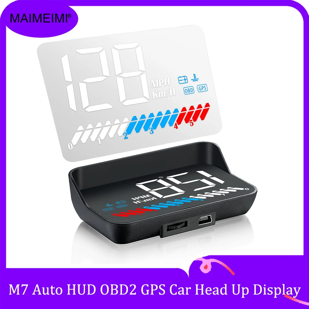 M7 Windshield Projector OBD+GPS Head Up Display Speedometer Overspeed Speed Reminder Water Temperature Voltage Fatigue Driving