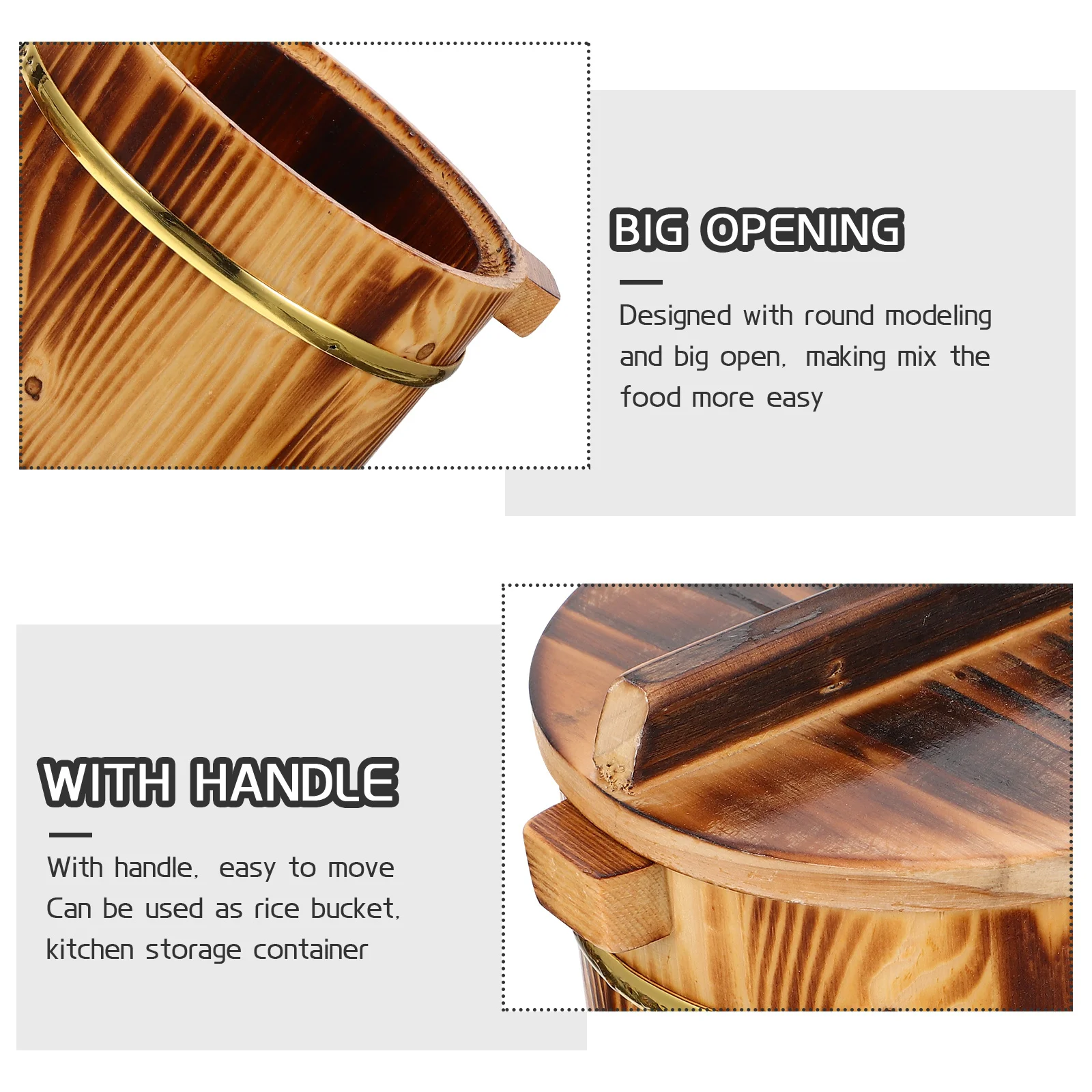 

1Set Sushi Rice Mixing Bucket Wooden Rice Serving Container for Sushi Display and Food Photo Props with Big Design