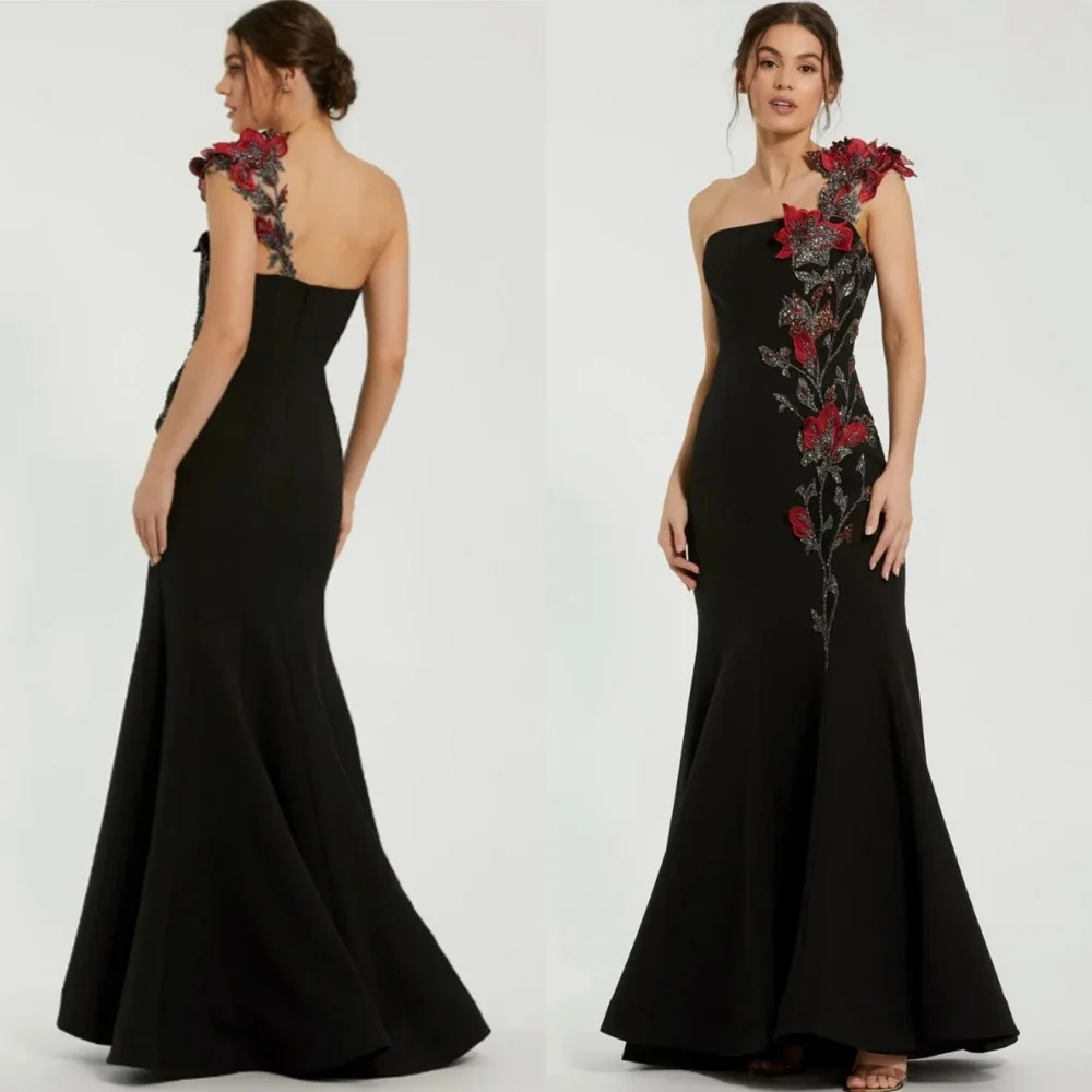 

Customized Mermaid Black Evening Dress Formal One Shoulder Sleeveless Homecoming Dresses High Quality Special Occasion Gowns