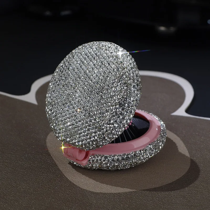 New Diamond-encrusted Cute Cherry Blossom Pink Mini Air Cushion Comb For Girls' Travel, Anti-static Folding Airbag Comb Button