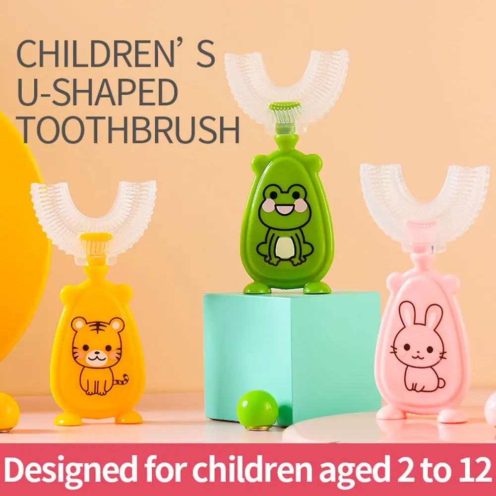 Soft Fur Baby Kids Cartoon Pattern Handheld Oral Care Children Silicone Toothbrush U-shape Baby Toothbrush Teeth Cleaner