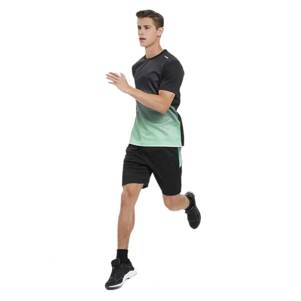 Men Sportswear Set Gradient Color Men's Sportswear Set Stylish Round Neck T-shirt Wide Leg Shorts for Fitness for Comfort