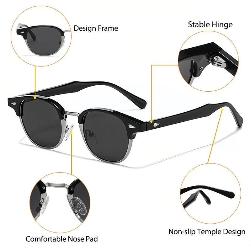 HBK Classic Men Prescription Sunglasses Round Frame Customized Optical Sun Glasses Women Business Outdoor Driving Eyewear - Image 6