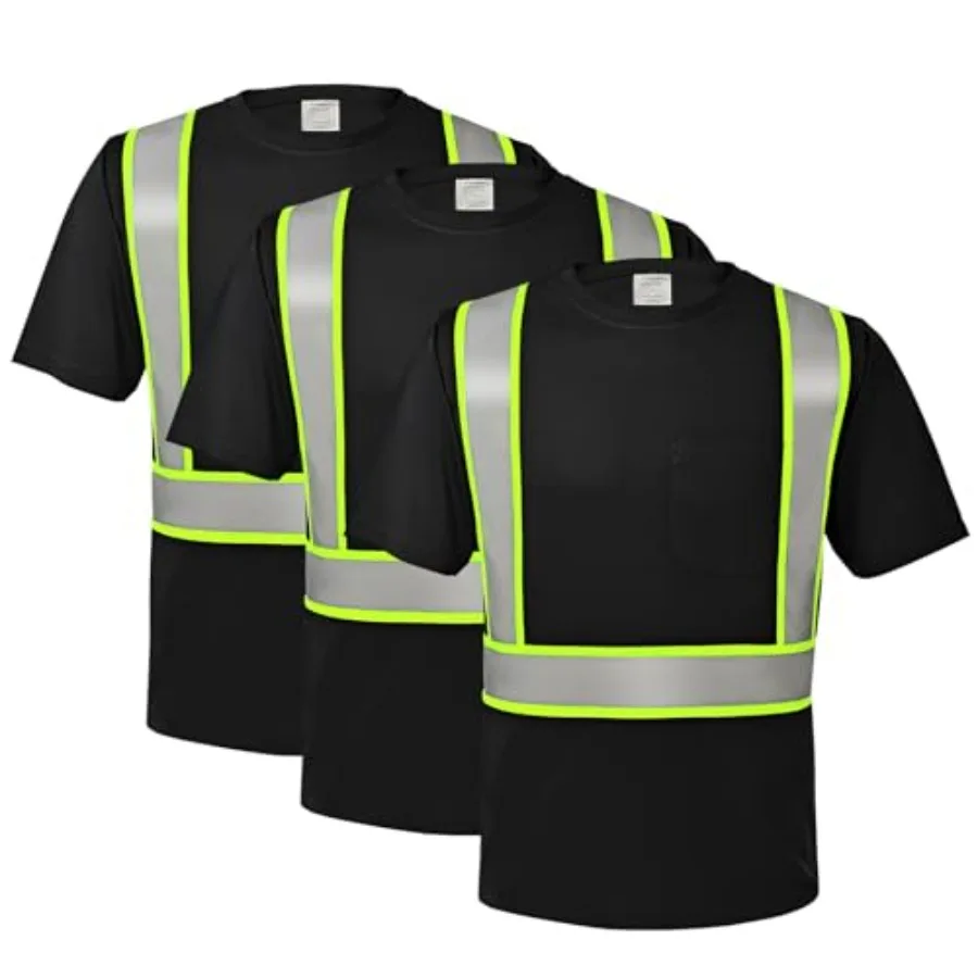 

3PCS-High Visibility Shirts Quick Dry Safety T Shirts with Pocket and 3 Reflective Strips Short Sleeve Mesh Hi Vis Construction