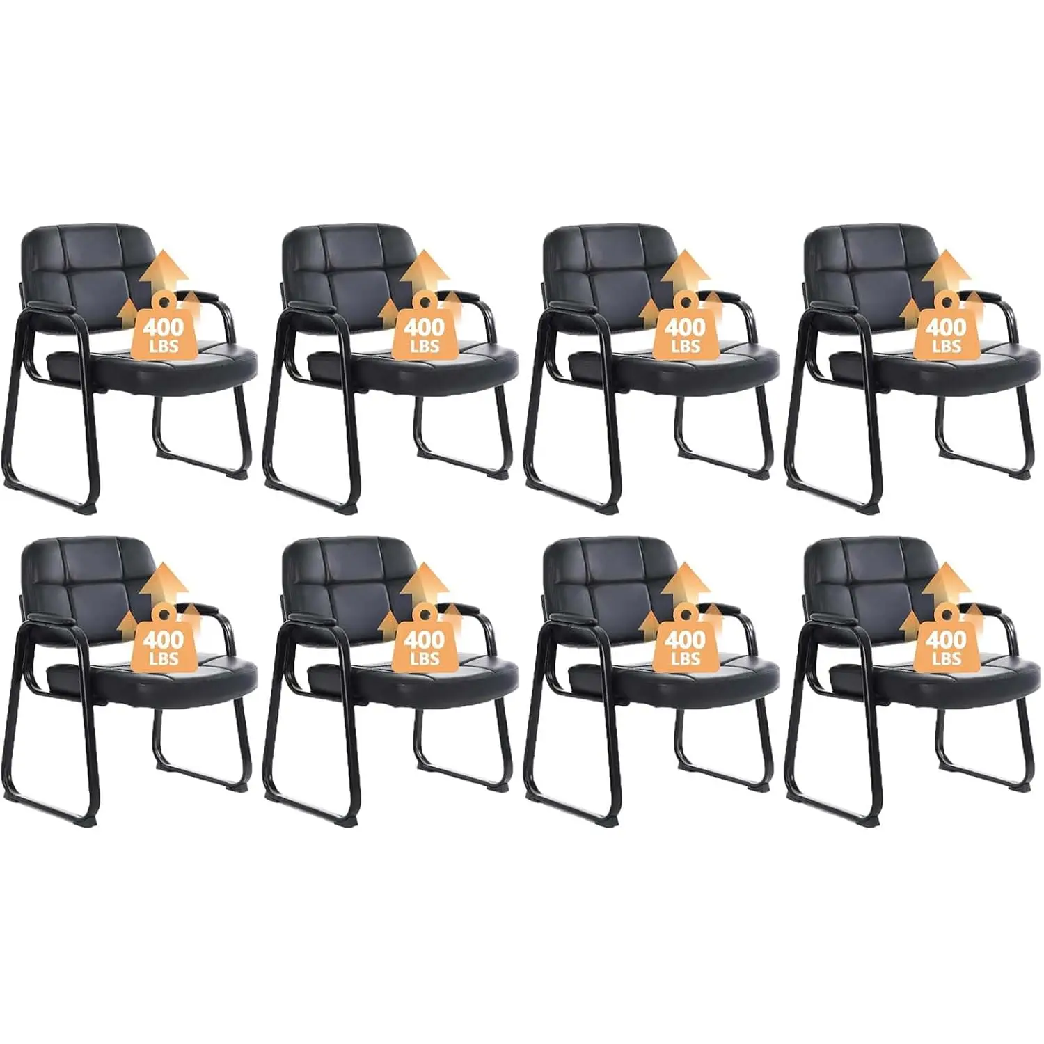 Comfortable Waiting Room Chair with Bonded Leather Armrest & Sled Base for Office Reception, Black 8 Pack, Customized