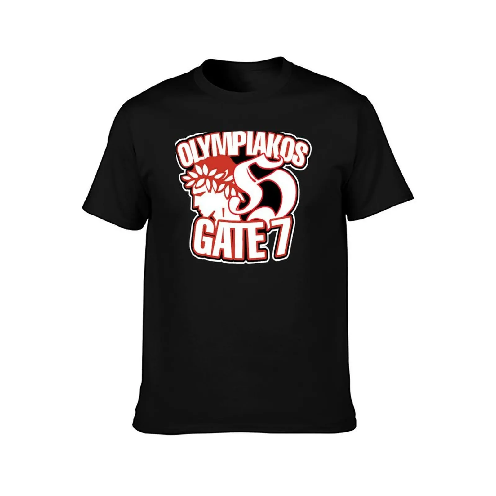 Olympiakos Gate 7 T-Shirt, Summer Casual Cotton Tee, Oversized Streetwear Tops, Vintage Graphic Print, Loose Fit Short Sleeve