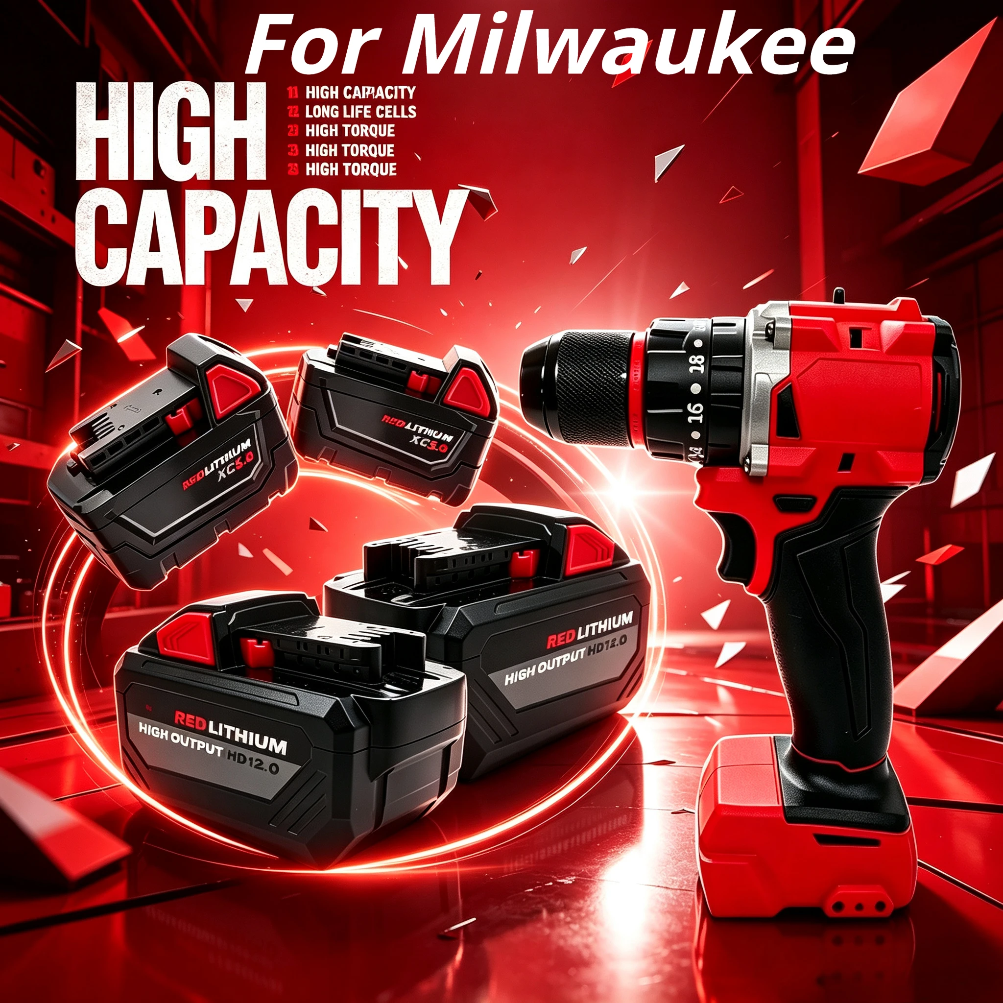 For Milwaukee M18 18V 5.0/6.0/8.0/12Ah Power Battery，high-quality battery cells，Compatible with all models universally