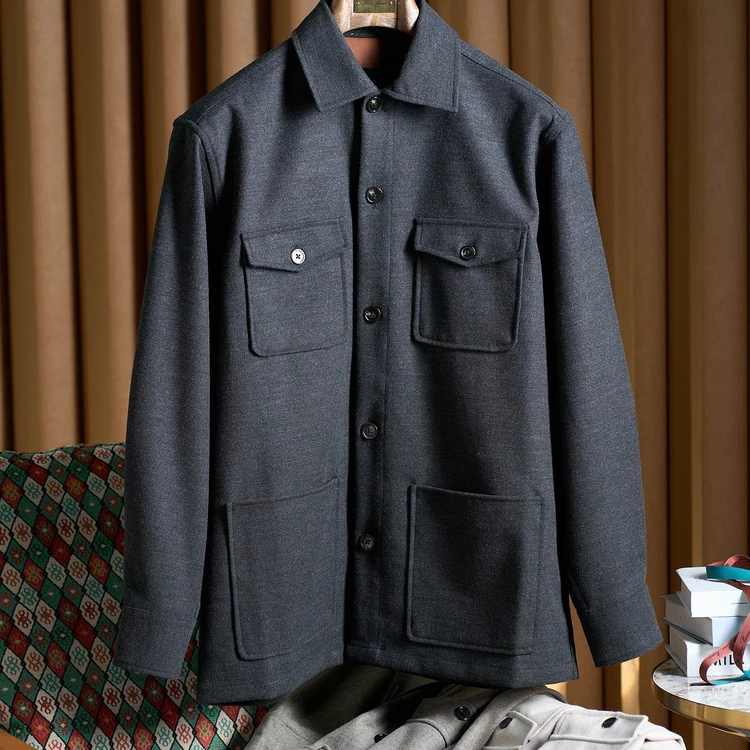 

Italian LP men's lapel solid color wool blend thermal casual jacket