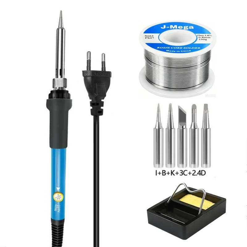 60W Adjustable Temperature Welding pen Soldering Iron Kit Electronics (100g solder wire  5pcs iron tips  1pcs stand)