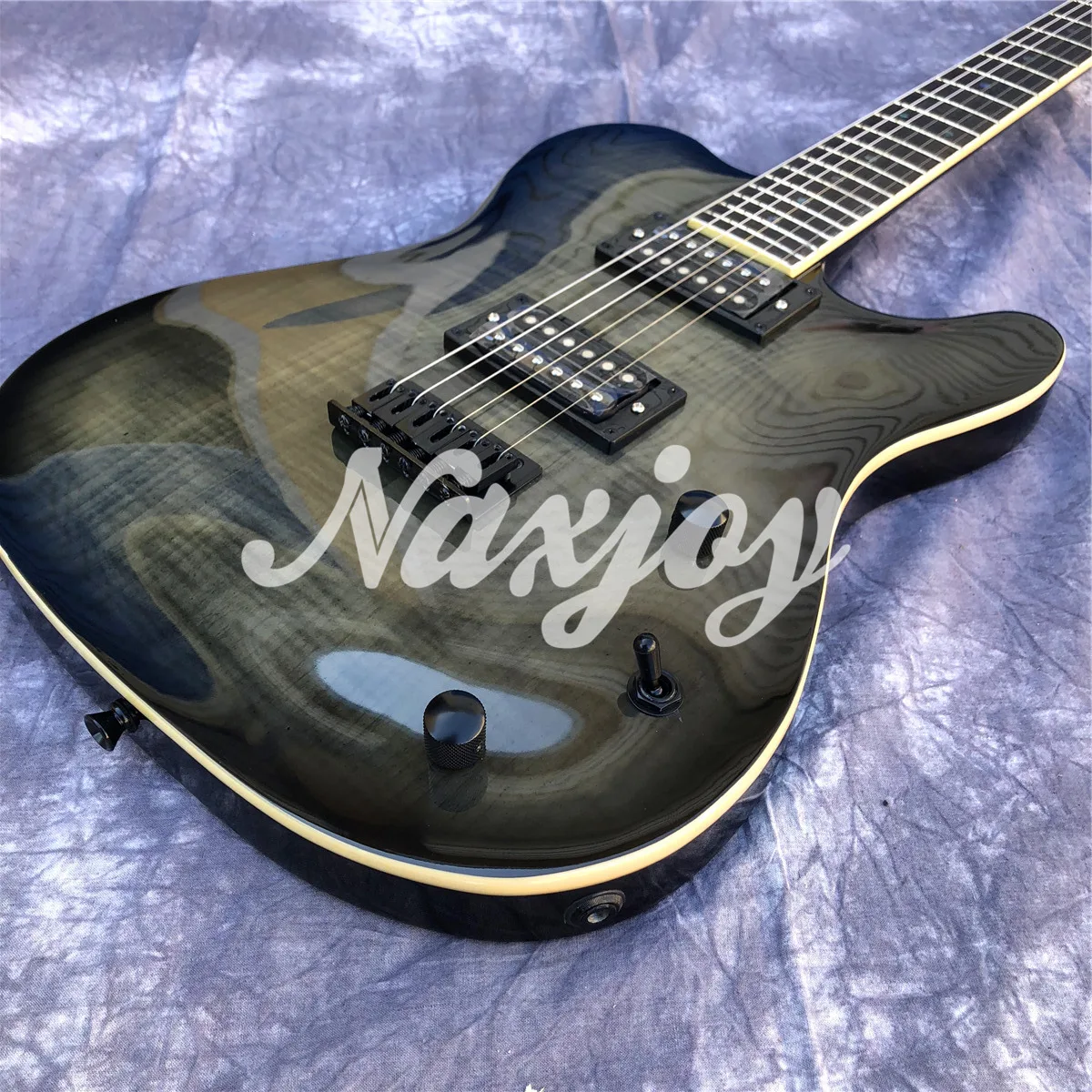 Black Color Flame Maple Top  6 Strings TL Electric Guitar with Solid Wood Body,Real Photos,Free shipping