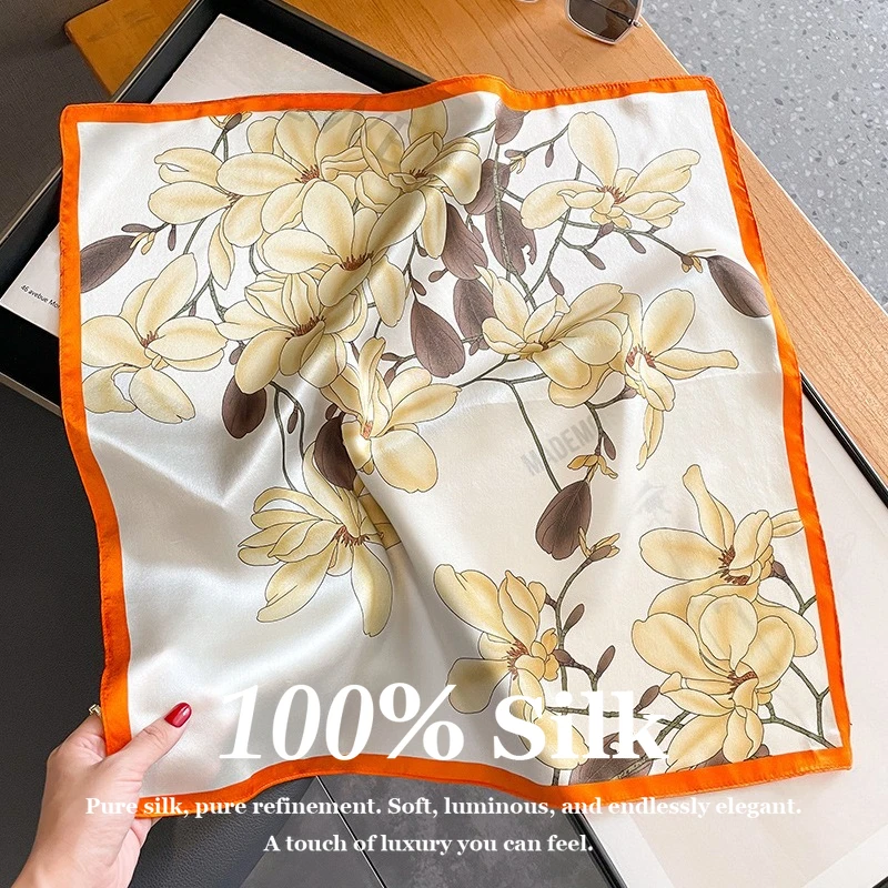 

100% Pure Silk Scarf Women Square Neck Scarf Luxury Print Hair Bandana Small Headband Foulard Female Shawl Hijab Wrap Hairband