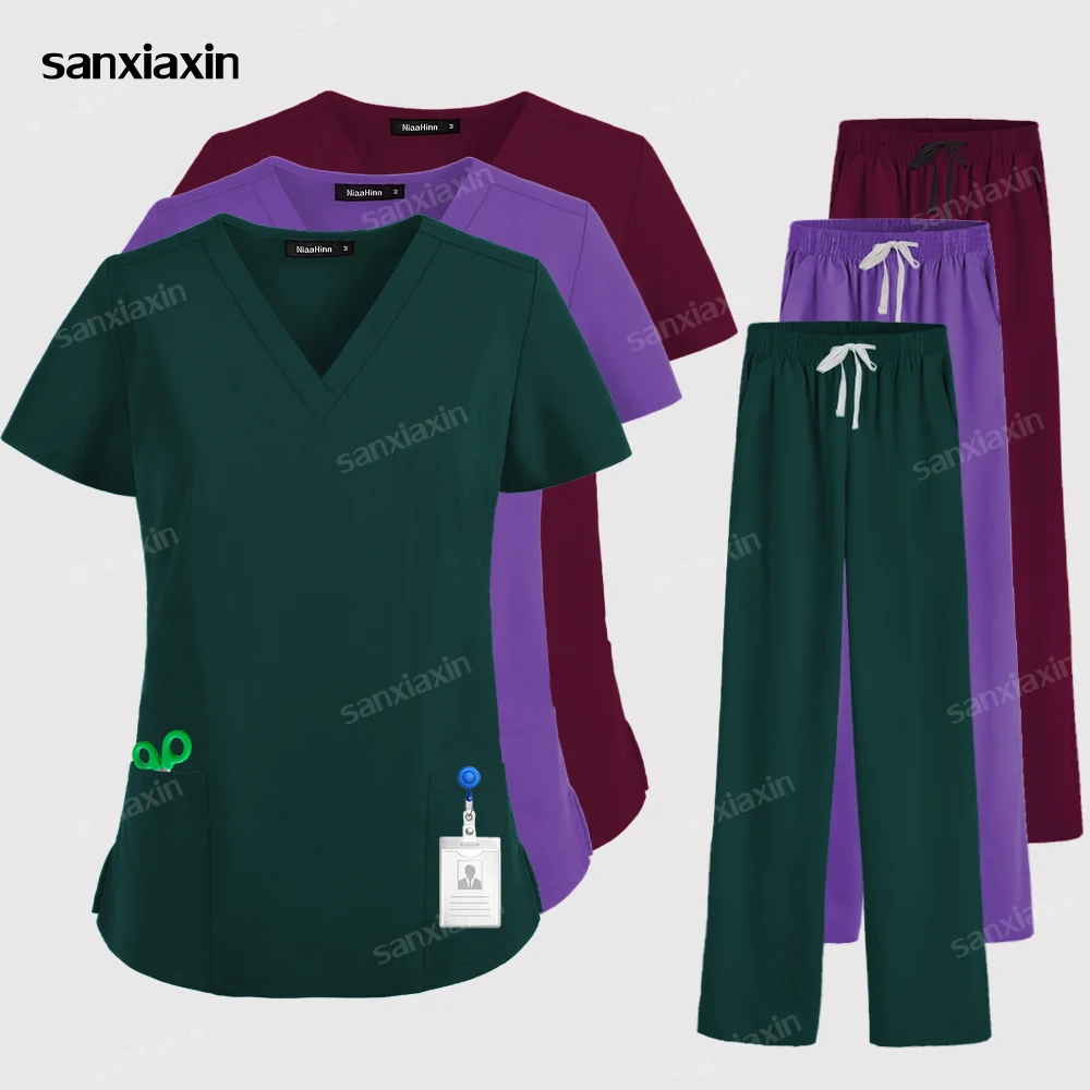 

Women Medical Scrubs Sets Men V-neck Set Hospital Doctor Nurse Uniforms Nurse Accessories Dental Clinic Pet Lab Workwear Clothes