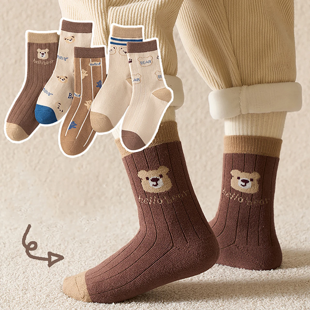 5Pair Cute Cartoon Kids Cotton Socks Fashion Striped Children Mid Tube Socks Spring Autumn Sports Sock 1-8Year Baby Footwear