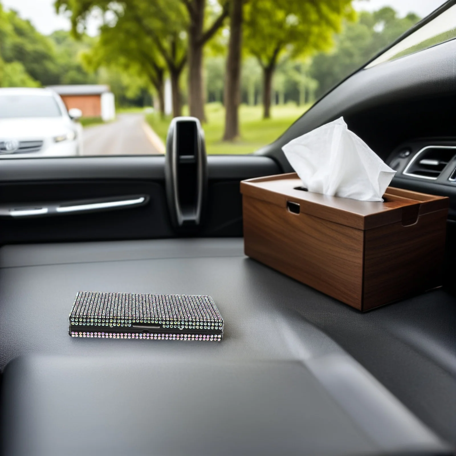 

Metal Rhinestone Business Card Holder Slim 3.89x2.71x0.61 Portable Office Purse Pocket Vehicle Business Card Organizer