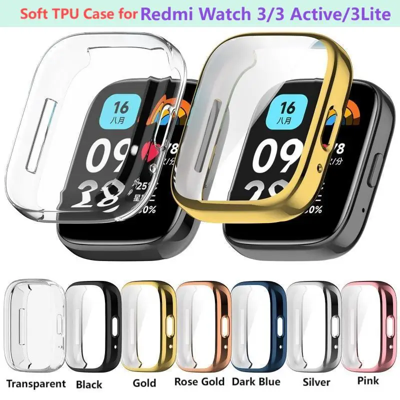 Soft TPU Case for Redmi Watch 3 /3 Lite /3Active Smart Watch Strap Bumper Cover Screen Protector For Xiaomi Redmi Watch3