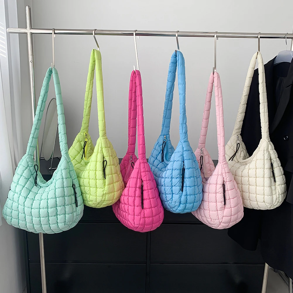 

Women Casual Satchel Bag Large Capacity Quilted Bubbles Crossbody Bag Solid Color Fashion Padded Sling Bag Puffer Shoulder Bags