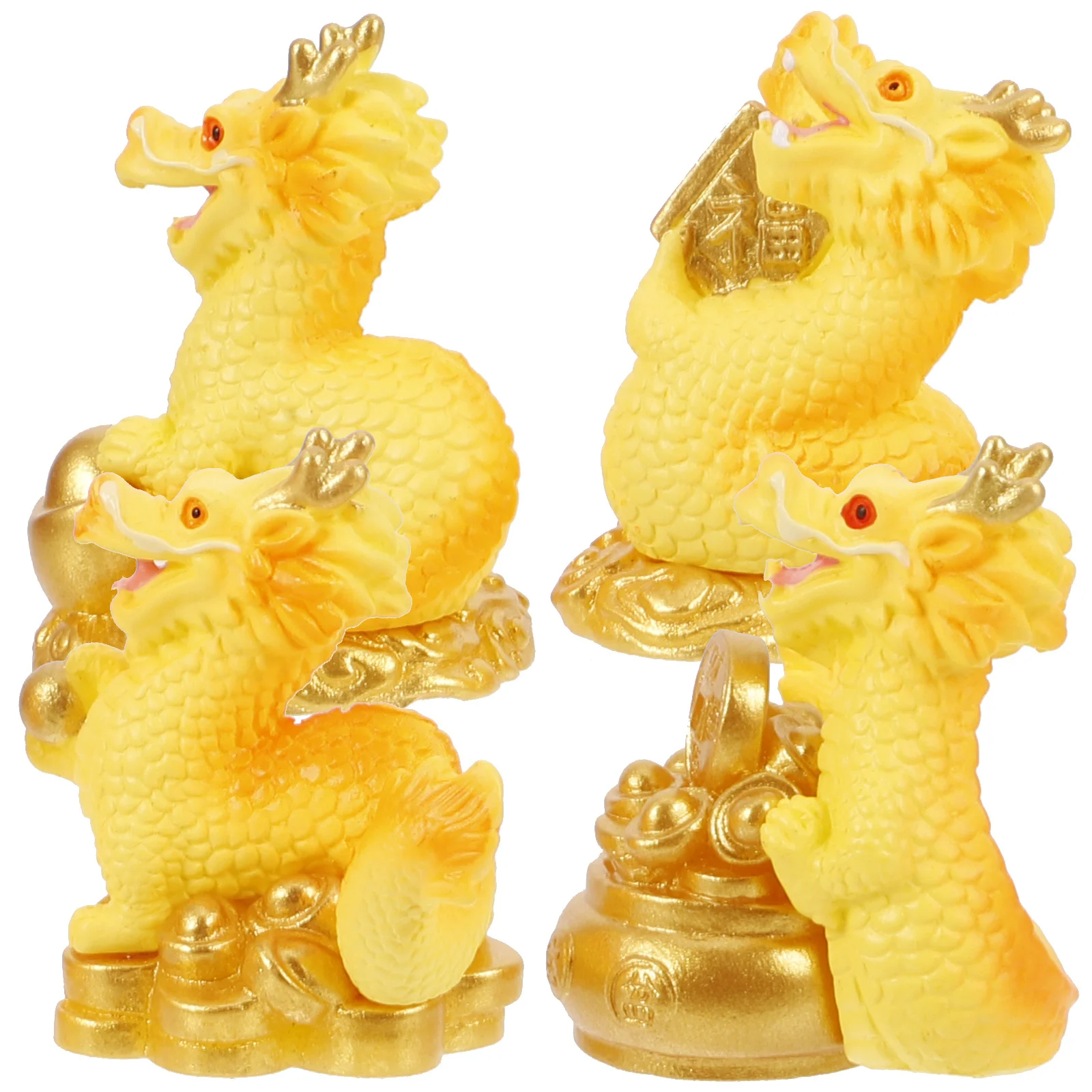 Estatuas de dragão de mesa miniaturas 2024 ornamentos de ano novo bonecas do zodíaco decoração painel dourado resina