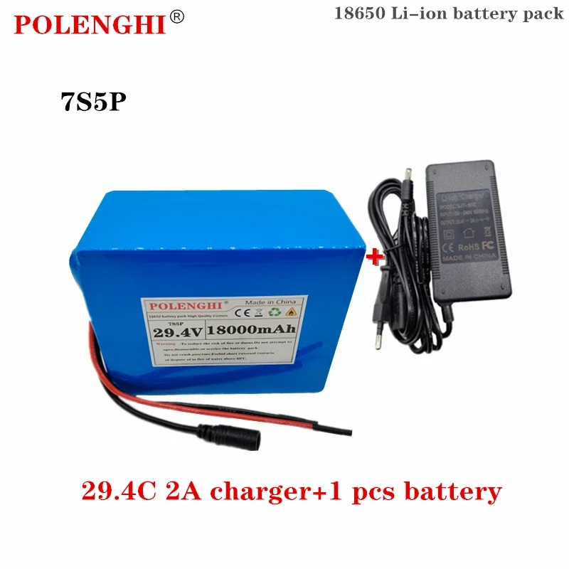 POLENGHI 100% real large capacity 7S5P 29.4V 18000-22000mAh lithium-ion battery pack with built-in intelligent BMS